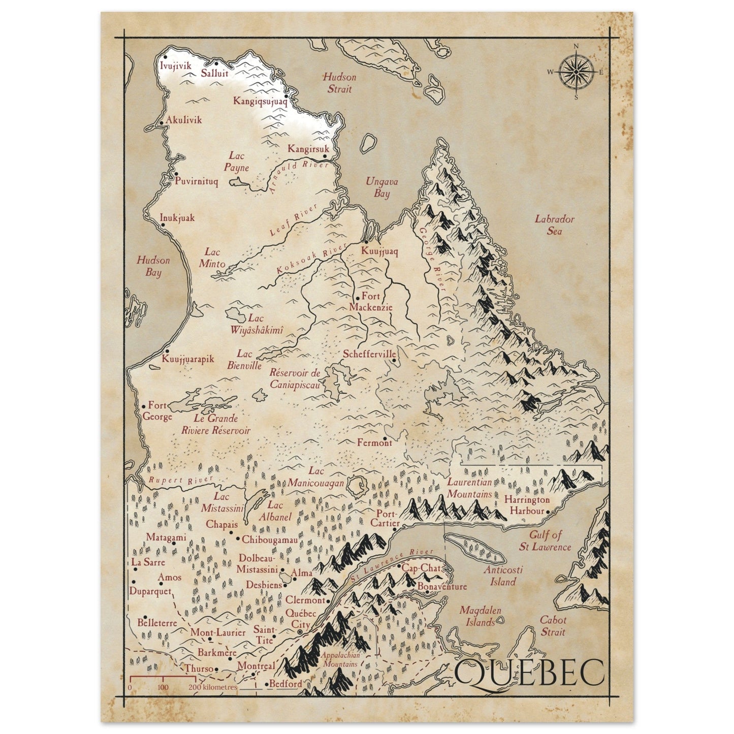 Map of Quebec - Fantasy-inspired - Print - Fabled Maps