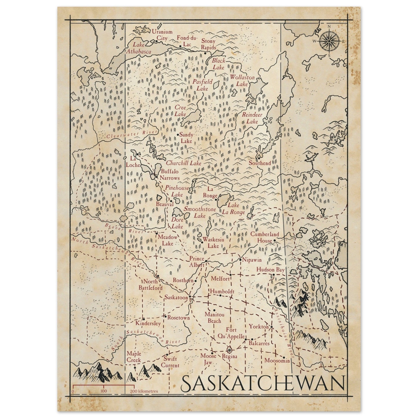 Map of Saskatchewan - Fantasy-inspired - Print - Fabled Maps