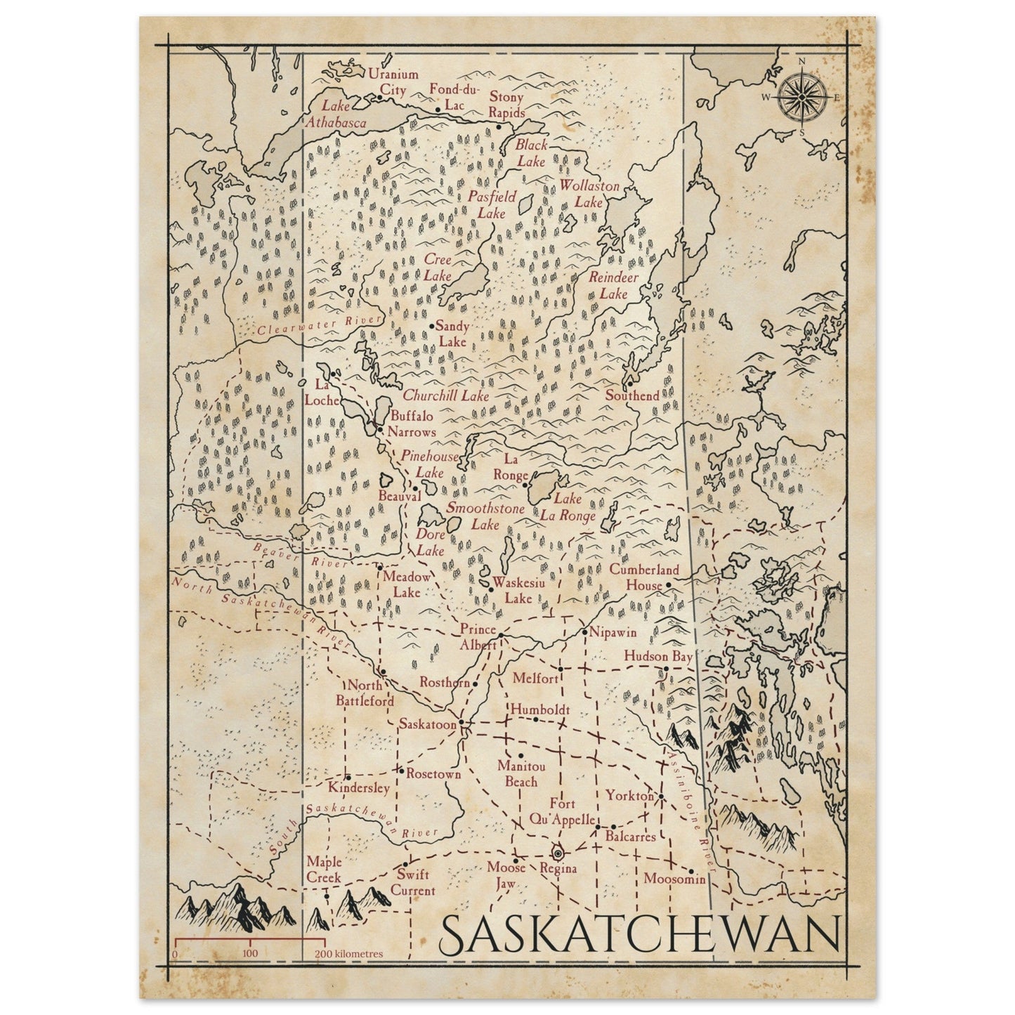 Map of Saskatchewan - Fantasy-inspired - Print - Fabled Maps