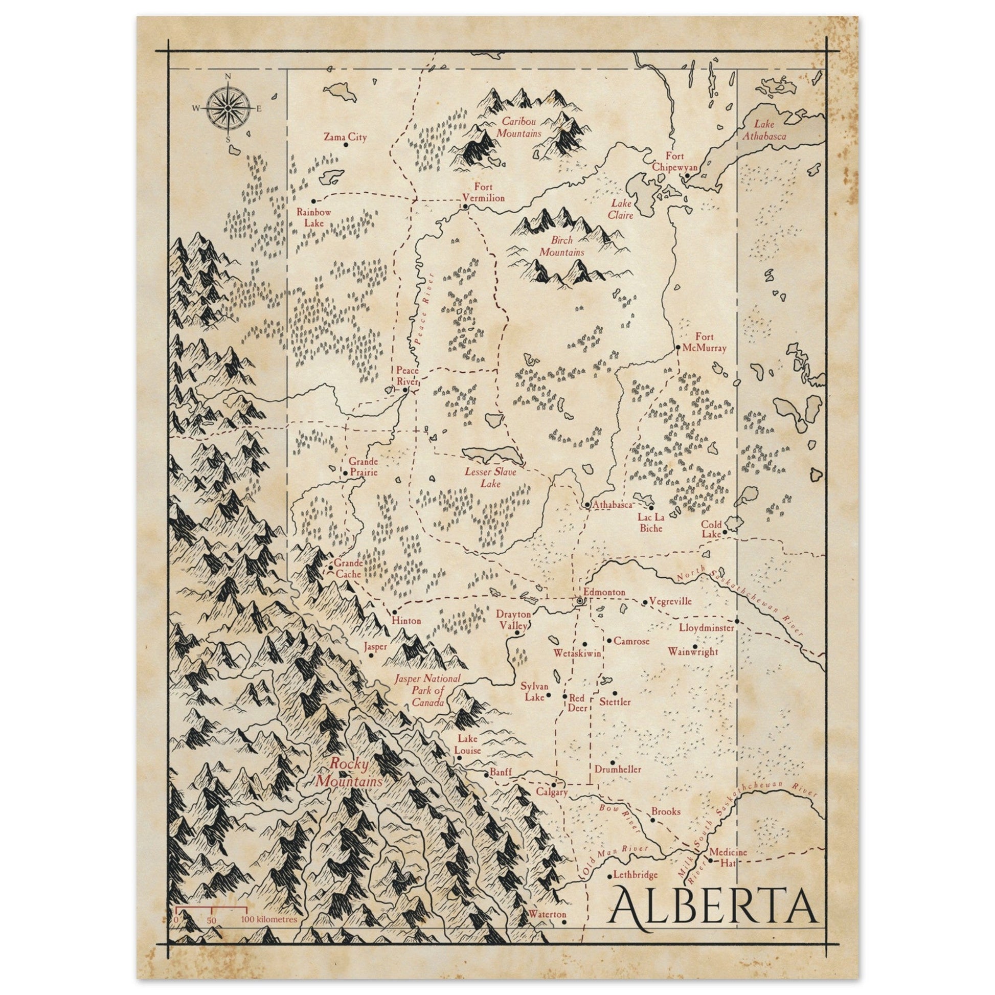 Map of Alberta - Fantasy-inspired - Print - Fabled Maps