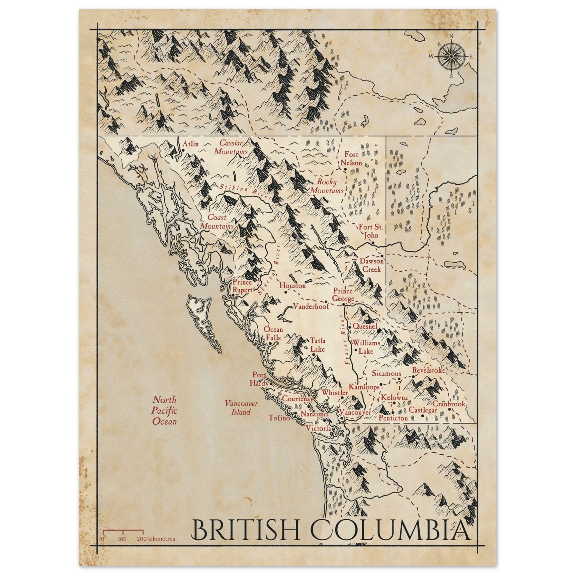 Map of British Columbia - Fantasy-inspired - Print - Fabled Maps