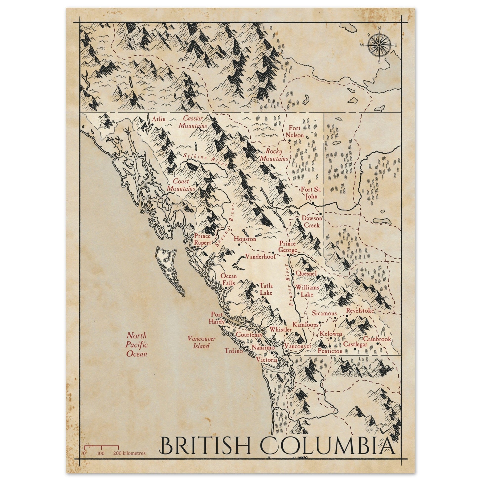 Map of British Columbia - Fantasy-inspired - Print - Fabled Maps