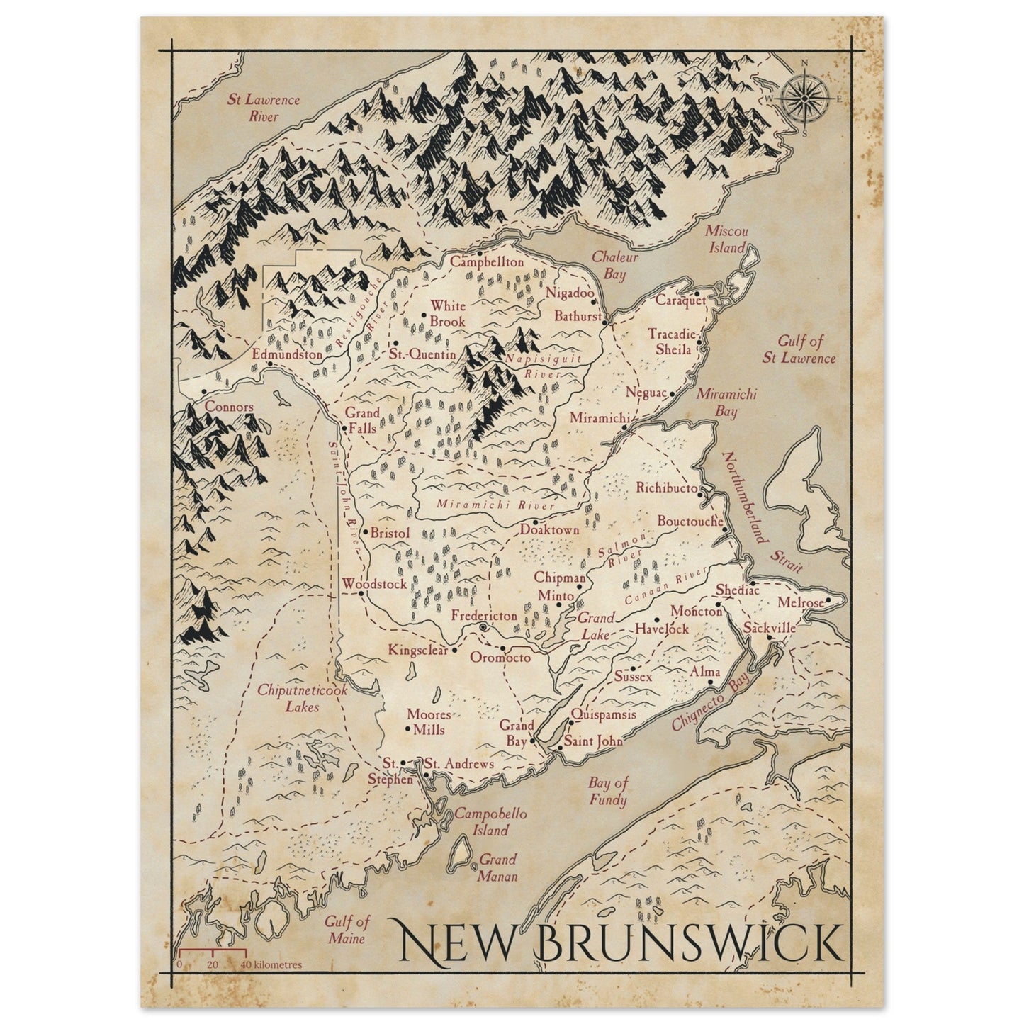 Map of New Brunswick - Fantasy-inspired - Print - Fabled Maps