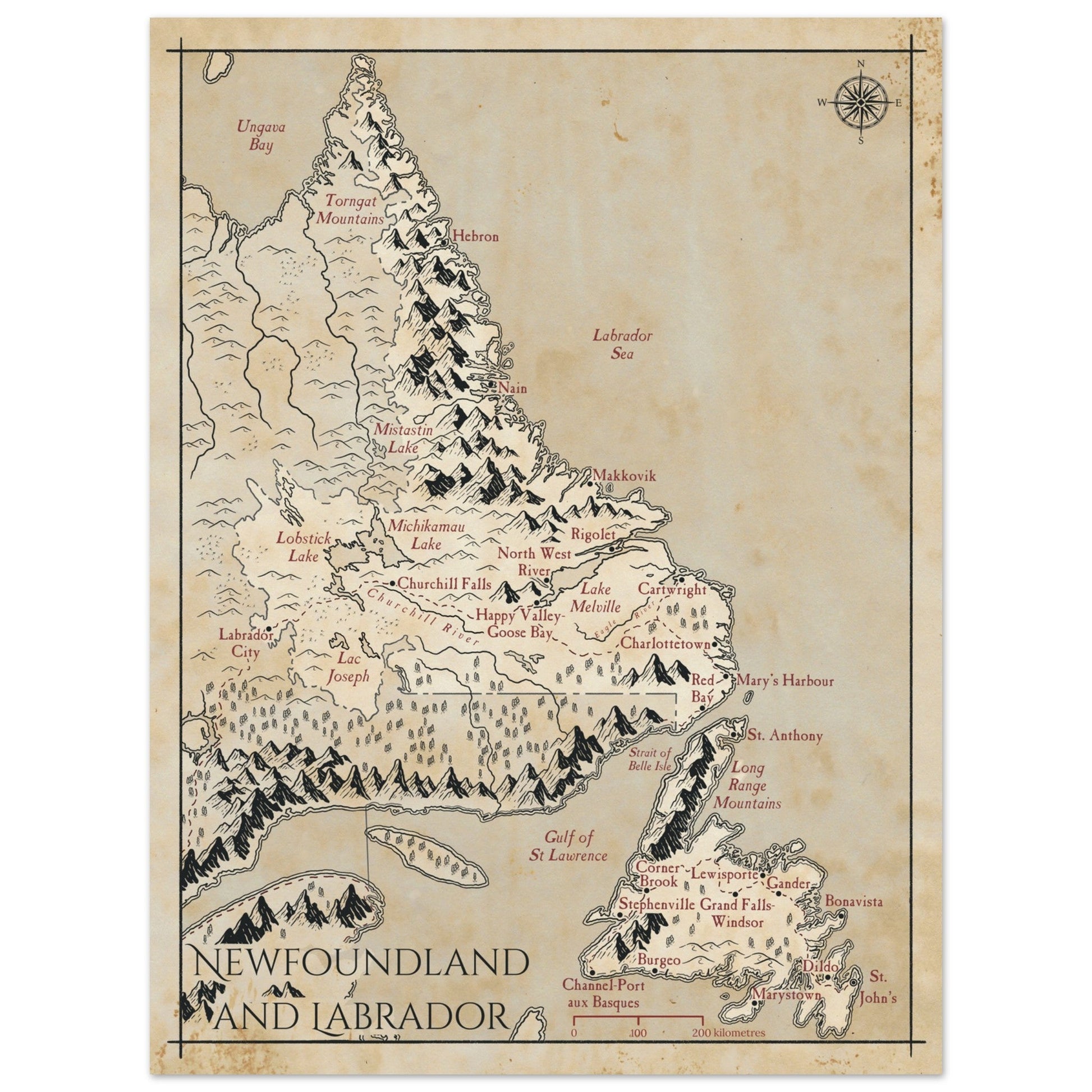 Map of Newfoundland & Labrador - Fantasy-inspired - Print - Fabled Maps