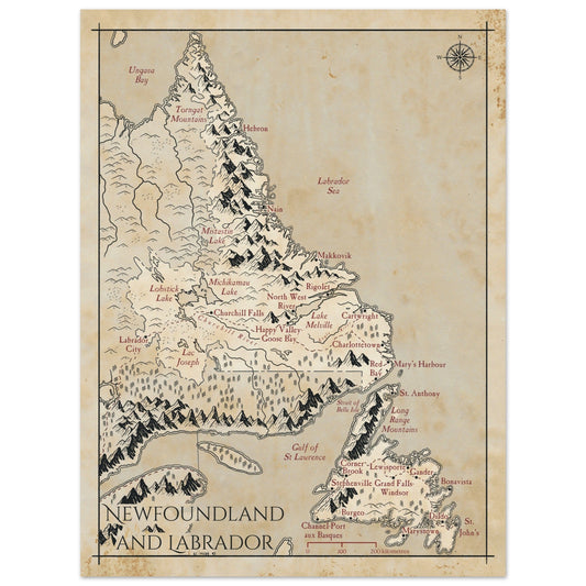 Map of Newfoundland & Labrador - Fantasy-inspired - Print - Fabled Maps