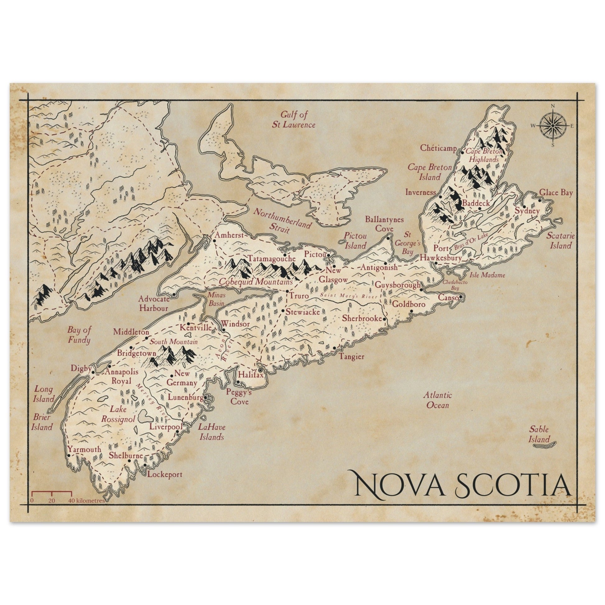 Map of Nova Scotia - Fantasy-inspired - Print - Fabled Maps