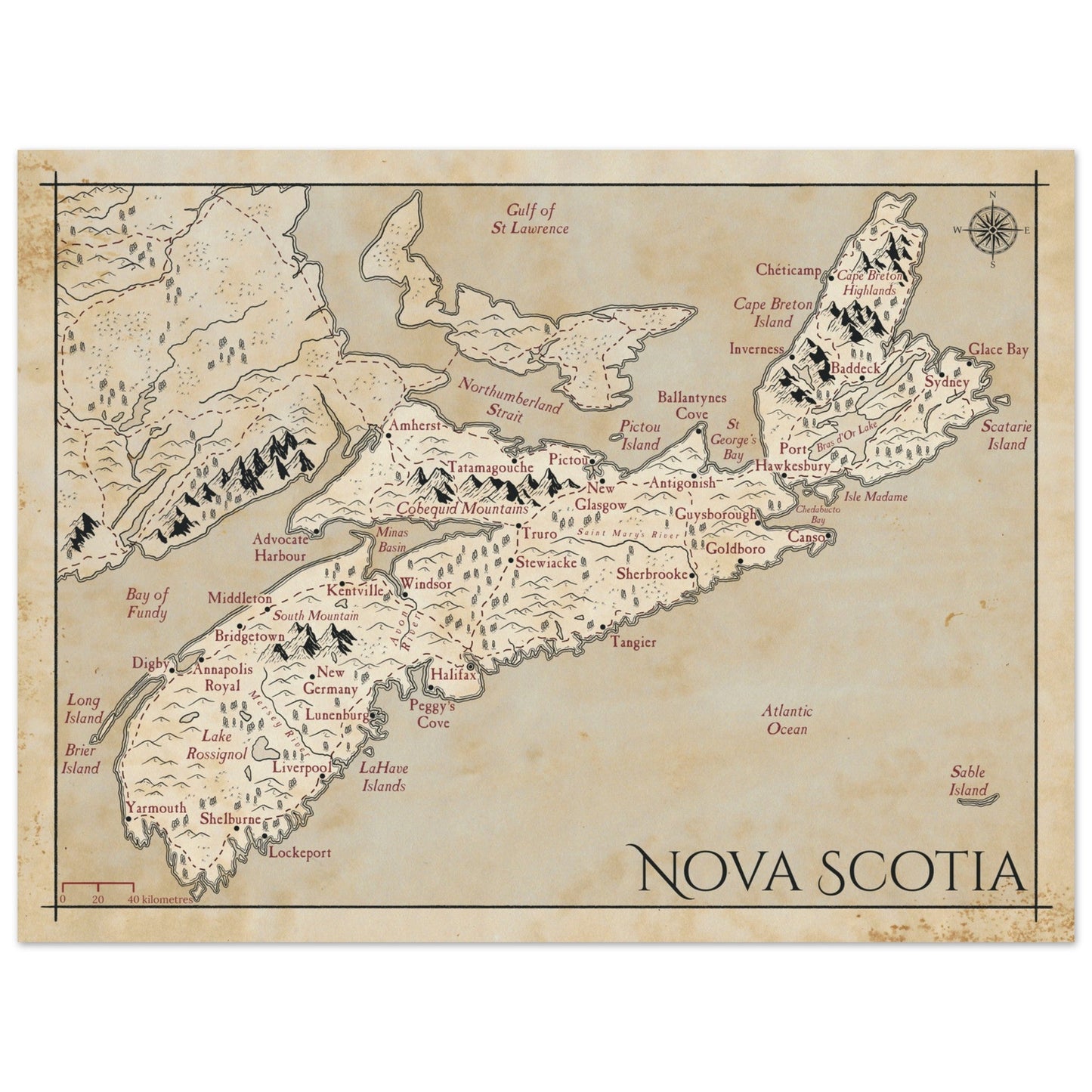 Map of Nova Scotia - Fantasy-inspired - Print - Fabled Maps